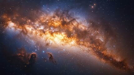 Vivid view of a glowing galaxy with bright stars and cosmic dust creating a radiant, mysterious space scene