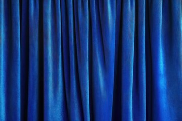 Close-up view of wrinkled blue velvet curtains with rich texture and deep shades highlighting fabric folds