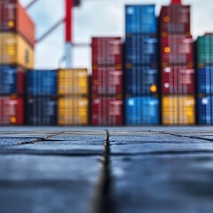 Obraz premium Container terminal. Blurry shipping containers in various colors