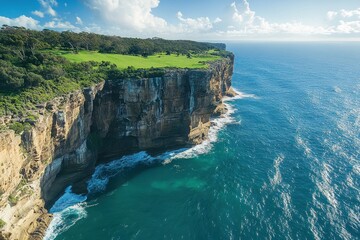 Stunning views from the cliffs of Diamond Bay reserve in Sydney Australia during a sunny day, Cliff of Diamond Bay reserve in Sydney Australia Aerial view of ocean coast