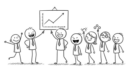 Stick Figure Team Celebrates Success with Upward Trending Graph