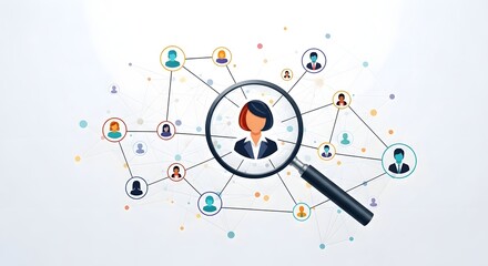 Human Network Analysis Magnifying Glass Focus on Person, People Connection, Recruitment, HR, Career