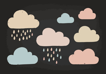 Whimsical Pastel Clouds on Chalkboard Background