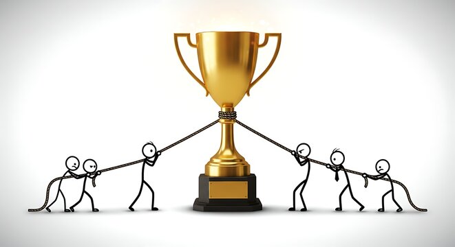 Tug of War for Golden Trophy: Stick Figures in Competitive Strug