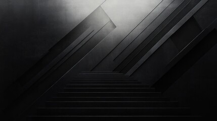 Fototapeta premium Dark abstract architectural interior with geometric lines and stair steps illuminated by soft light creating a mysterious atmosphere