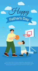 Celebration of Father's Day with playful father-son basketball moments. Vector illustration