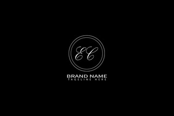 Elegant EC Monogram Logo Design in Circular Frame on Black Background