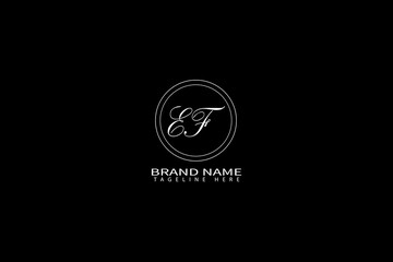 Elegant EF Monogram Logo Design in Circular Frame on Black Background