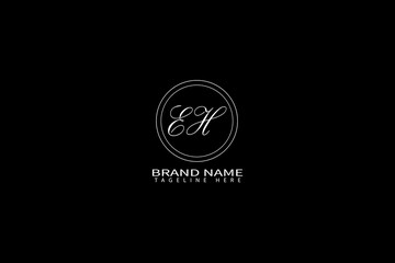 Elegant EH Monogram Logo Design in Circular Frame on Black Background