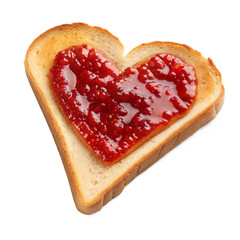 Heart shaped toast is topped with delectable red fruit jam isolated on transparent background