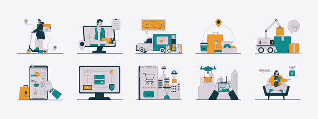 Delivery illustration set. Flat vector illustration concept.