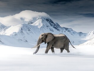 Fototapeta premium 雪山を歩く象