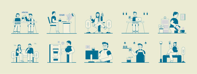 Coffee time illustration set. Flat vector illustration concept.