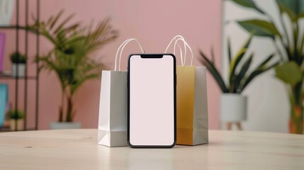 Blank or white screen smartphone mockup, Digital price value comparison on a shopping app