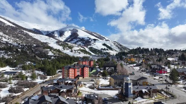 Cerro Catedral In Bariloche Rio Negro Argentina. Chair Lift Transporting Skiers And Snowboarders. Snowy Tourism Glacial Blizzard. Snowy Glacier. Bariloche Rio Negro.