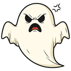angry ghost expression halloween flat color vector illustration template design