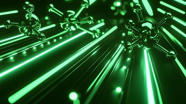 Abstract molecular structure illustration with vibrant green light. - Powered by Adobe