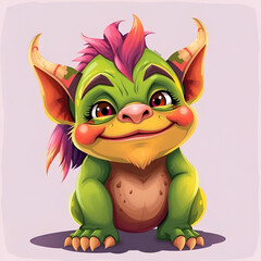 Fototapeta premium Adorable creature, cute ogre, vibrant colors, illustration.