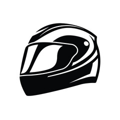 Black and white vector illustration of a racing motorcycle helmet for safety and protection