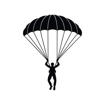Silhouette of a skydiver descending from above using a parachute in the sky