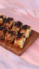 Jakarta's signature baked Bolen cake photographed at various angles of 45 degrees, front view and flat lay. isolate object