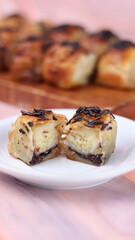 Jakarta's signature baked Bolen cake photographed at various angles of 45 degrees, front view and flat lay. isolate object