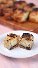 Jakarta's signature baked Bolen cake photographed at various angles of 45 degrees, front view and flat lay. isolate object