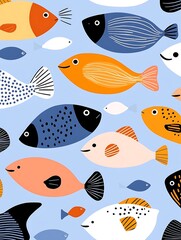 Fototapeta premium カラフルな魚のイラスト 青背景