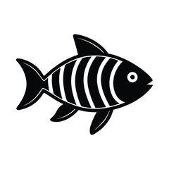 A simple and clean black and white illustration of a fish design isolated on white.