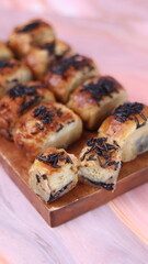 Jakarta's signature baked Bolen cake photographed at various angles of 45 degrees, front view and flat lay. isolate object