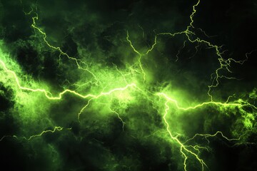 Striking green lightning illuminates a stormy sky with electric energy and dramatic intensity, Background of green lightning strikes