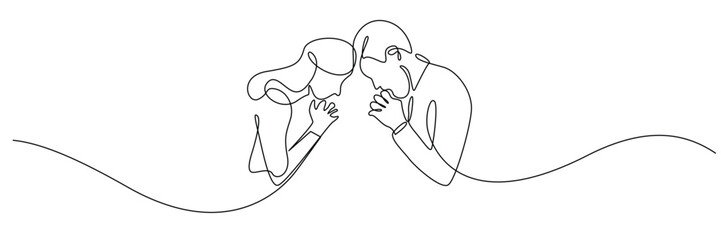 one continuous line of a man and woman couple of christian religion.single line of a couple praying in christian religion.line art vector illustration.eps 10