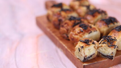 Jakarta's signature baked Bolen cake photographed at various angles of 45 degrees, front view and...
