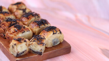 Jakarta's signature baked Bolen cake photographed at various angles of 45 degrees, front view and...
