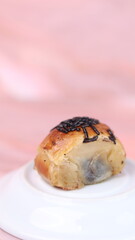 Jakarta's signature baked Bolen cake photographed at various angles of 45 degrees, front view and flat lay. isolate object