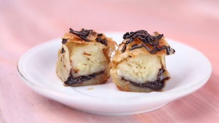 Jakarta's signature baked Bolen cake photographed at various angles of 45 degrees, front view and...