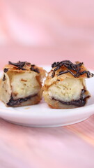 Jakarta's signature baked Bolen cake photographed at various angles of 45 degrees, front view and flat lay. isolate object
