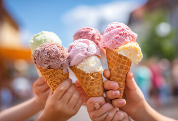 Children Holding Ice Cream Cones Outdoors on a Sunny Day