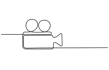 Continuous one line drawing of a retro cinema camera. Vintage Cinema camera sign. Editable stroke