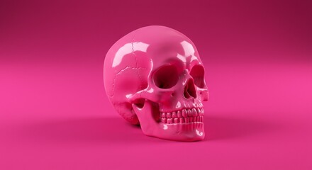 3D Illustration Pink Skull on Pink Background
