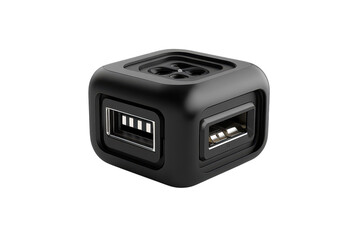 Fototapeta premium A compact black USB hub offers versatile charging for modern devices promising seamless on transparent background