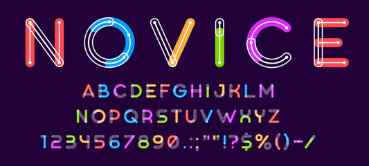 Outline geometric font, minimal stylish typeface letters, modern color type, creative abc alphabet. Vector line graphic font english abc characters typography set. Digital tech outline geometric type