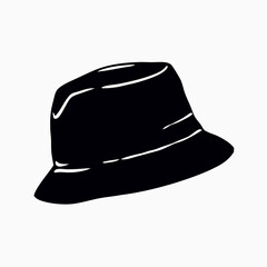 Black Bucket Hat Illustration, Simple Line Art