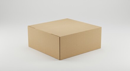 3D Render: Simple Closed Brown Cardboard Box on White Background