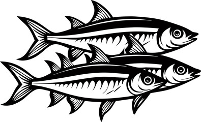 Sardines  line art vector art black and white , white background