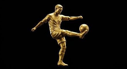 3D Golden Soccer Player Kicking Ball