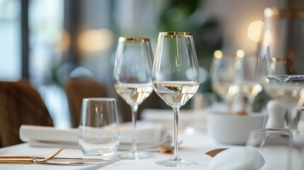 Gold-rimmed glassware set against a sophisticated table setting.