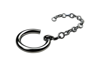 A gleaming steel ring connected by a shimmering chain a symbol of strength and unending bonds on transparent background