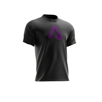 Black T-Shirt with Purple A Logo Isolated on PNG Background Apparel