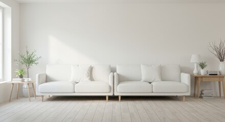 3D Illustration Minimalist White Living Room With Two Sofas